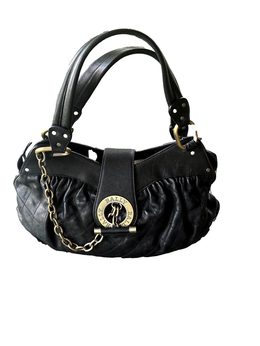 Vintage Bally Black Quilted Leather Shoulder Bag | Swiss Luxury | Brass Hardware